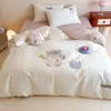 Juego de cuatro piezas estilo caricatura, fresco y sencillo, 100% algodón de fibra larga, sábana y funda de edredón 100% algodón puro, ropa de cama para niños