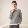 Elegante y sofisticado suéter de lana de dos piezas con cuello redondo para mujer, con un diseño de bloques de color, un efecto adelgazante y una sensación de alta gama.