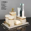 Juego de cinco piezas para baño, juego de lavabo de mármol jade blanco, bandeja de baño, juego de cepillo de dientes y vaso para lavar y enjuagar