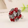 Yiwu, joyería pequeña al por mayor, anillo ajustable con apertura de aceite de gota de rosa de diamante completo, anillo de flor, anillo, pulsera