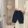 Calça jeans infantil colorida estilo coreano com respingos de tinta, novo modelo de outono, corte solto com cintura elástica, calça casual de perna larga para meninos e meninas