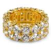 Anillo de Zirconia de Doble Fila de Joyería Hip-Hop Europea y Americana Transfronteriza Marca de Tendencia Personalizado Completo en Diamante Oro de 18K para Hombre Venta al por Mayor Accesorios de Hip-Hop