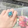 Anillo de gemas de topacio azul con sombra de agua de lago, chapado en oro de 18 quilates, collar con flor de circón del tesoro