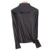 Nueva Camiseta Básica de Mujer Otoño/Invierno 2026, Se Puede Usar como Ropa Exterior, Cuello Semi Alto, Camiseta con Calados al Frente, Top Adelgazante de Manga Larga