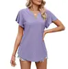 Ropa de mujer europea y americana 2024 Verano nuevo Amazon blusas de mujer color liso hueco cuello en V manga con volantes casual camiseta