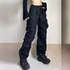 Pantalones Casuales Rectos de Trabajo Harajuku Retro Hip-Hop de la Calle Principal Americana con Bolsillos, Pantalones Paracaídas Plisados, Pantalones Largos Sueltos