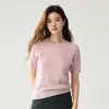 Suéter de punto de cable hueco para mujer, 48 hilos, cuello redondo, manga corta, cachemira pura, Nuevo artículo Otoño/Invierno 2026, camiseta elegante