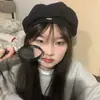 Boina de Gran Circunferencia de Cabeza, Sombrero Octagonal Versátil, Estilo Ins para Primavera y Otoño para Mujeres, Hace que la Cara Parezca Más Pequeña, Estilo Coreano, Elegante, Sombrero Negro Delgado