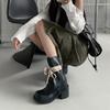 Botines de Plataforma con Cordones hasta el Tobillo para Aumentar la Altura 2025 Verano Nuevo Botas Slouch de Chica Caliente Tacón Grueso Adelgazantes Punta Redonda Botas Martin