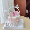2026 Día de la Madre Cesta de Flores de Perlas Adorno para Decoración de Pasteles Mamá Te Amo Tarjeta Hermoso Topper de Perlas MAMÁ