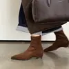 Botas Elásticas Ajustadas para Mujer con Aumento Interno de Altura, Nuevo Estilo Coreano de Gamuza Otoño/Invierno Punta Puntiaguda Tacón Medio Cremallera Trasera Botines Elásticos para Tobillo 42