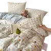 Juego de ropa de cama de cuatro piezas de algodón puro, calidad ultra suave para dormir sin nada, con sábana y funda de edredón de gasa de doble capa, adecuado para dormitorios, juego de tres-cuatro piezas