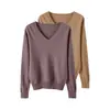 Conjunto de dos piezas de suéteres de punto holgado con cuello en V para mujer, nuevo estilo otoño e invierno, prendas de abrigo versátiles, tops elegantes de manga larga de color liso