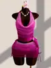Traje de baño bikini sexy de estilo nuevo europeo y americano 2026 con cuello halter y corbata para mujer, conjunto de falda corta estilo chica caliente para vacaciones en la playa