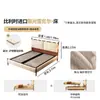 Cama Ji&Yu Retro de Madera de Fresno Blanco Campo de Nubes Estilo Francés Mediados de Siglo Cama de Chenilla 1.8m Dormitorio Principal Almacenamiento Cama de Madera Maciza con Tela