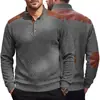 Sudadera de punto jacquard texturizada estilo americano para hombre con cuello camisero, patchwork en hombros y mangas, y mangas largas holgadas