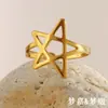 Moda Ins Europea y Americana Elegante Creativo Joyería de Mano Acero Inoxidable Chapado en Oro de 18K Versátil Creativo Anillo Abierto de Estrella de Cinco Puntas para Mujer