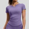 Camiseta Deportiva Versátil de Manga Corta para Mujer con Cuello en V Europeo y Americano, Ajuste Slim, Sensación de Desnudez, para Fitness, Cintura Ceñida, para Correr