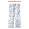 Calça Capri Feminina de Verão Tecida na Primavera para Meia-Idade e Idosos Calça Mom Estampada Calça Casual para Casa de Vovó Idosa