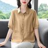 2025 Verão Novo Top Solto plus size Camisa de manga curta Camisa pequena para mãe Algodão Linho Respirável Cobertura de Carne Emagrecimento Tendência