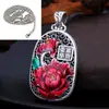 Collar nacional de mujer moda retro peonía esmalte S925, estilo étnico hueco colgante de Fénix de seda