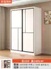 Armario Partition de Puerta Corredera con Textura de Madera Gris Claro con Múltiples Estantes Abiertos en el Lado, Armario de Almacenamiento con Puerta Corredera Silenciosa para Apartamentos Pequeños