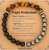 Pulseira Ajustável Tecida em Nó Plano com Ímã de Obsidiana Negra Popular Olho de Tigre Pulseira de Proteção Tripla com Pedra Olho de Tigre para Mulheres