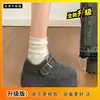 Zapatos de Lana Grises Estilo Birkenstock para Mujer, Nuevos Zapatos de Algodón para Exteriores Otoño e Invierno 2026, Forrados de Felpa y Engrosados, Mocasines de Felpa de Punta Cerrada