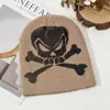 Gorro de Punto para Exteriores de Otoño e Invierno, Jacquard Personalizado Y2K con Diseño de Calavera de Moda, Estilo Gótico Casual Europeo y Americano, Patrón Cálido