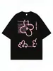[Estampado de Letras] Camiseta de Manga Corta con Estampado de Cartas y Flores Transfronterizo para Mujer, Estilo Coreano de Verano, Casual y Versátil