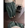 Pantalones de pijama retro florales verdes estilo coreano para mujer, pantalones largos casuales de verano adecuados para salir a caminar, pantalones de casa estilo jogger