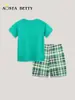 AostaBetty Terno para Meninos Verão Novo Roupa Infantil Duas Peças Moda Gola Redonda Manga Curta Terno Infantil Distribuição