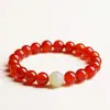 Pulseira de Ágata Vermelha Natural Fidelity para Mulheres Aniversário Pulseira de Cristal Lótus Simples Criativa Presente de Aniversário