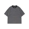 Camiseta de tricô waffle listrada color-blocking Nanxia para homens e mulheres, verão 2026, top emendado solto com gola redonda, moderno
