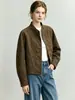 Elegante chaqueta retro de gamuza para mujer, chaqueta corta de otoño con cuello alto, colección de otoño 2026, nuevo top casual para mujer