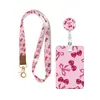 Porta-credencial retráctil de cereza rosa con cordón de piel sintética, porta-identificación en relieve, porta-tarjeta de campus, clip para insignia, en stock