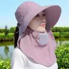 Novo Estilo Primavera e Verão Chapéu Cachecol com Proteção Solar para Mulheres, Chapéu de Sol Anti-UV para Ciclismo ao Ar Livre, Chapéu de Colheita de Chá com Aba Larga que Cobre o Rosto