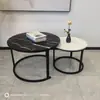 Mesa de Centro Simples e Moderna para Uso Doméstico, Conjunto de Mesas Redondas para Apartamento Pequeno, Mesa de Centro com Padrão de Mármore, Mesa de Centro Móvel de Luxo Leve
