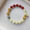 Pulseira de cristal de jade amarelo, pedra olho de tigre dourada, pulseira de luxo leve, pulseira vintage de ágata vermelha em formato de lótus, um presente popular para namoradas, atacado