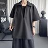 Polo Falsa de Duas Peças de Manga Curta Masculina Verão Sem Passar Anti-Rugas Linho Camisa Jaqueta Juvenil Versátil Camisa Top