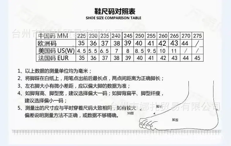 尺码对照表