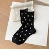 Calcetines estilo coreano para mujer, primavera y verano, nuevos, con puntos de onda, combinan con todo, de caña media, para mujer, con oreja de madera y calcetines de red apilados, algodón, empaque individual