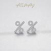 Aretes de botón de plata s925 para mujer, estilo europeo y americano de lujo ligero, micro-incrustados de alta calidad con diamantes completos, aretes símbolo de celebridad de internet ins