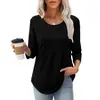 2026 Nova Blusa Feminina de Manga Média Amazon, Camiseta Feminina Casual da Moda com Pregas, Gola Redonda Baixa, Transfronteiriça, Versátil