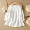 Blusa de Encaje Calado con Patchwork de Manga Corta para Mujer 2026 Nuevo Verano Talla Grande Favorecedora para Mujeres con Curvas