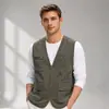 Chaleco de Algodón Multibolsillos Talla Grande para Hombre, Chaleco de Exterior para Personas de Mediana Edad y Mayores, Pesca de Otoño, Corte Holgado, Secado Rápido, Ropa de Trabajo Casual