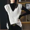 Colete de Lã para Mulheres, Caimento Solto, Outono e Inverno 2025, Suéter Pulôver Gola V, Colete Tricotado, Peça de Roupa Externa, Camada de Base