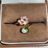 Anillo de Perla de Agua Dulce de Moda con Flores de Pintura al Óleo de Colores, Temperamento de Lujo Ligero, Joyería de Gama Alta Versátil Anillo para Mujer