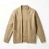 Cardigan Masculino Outono/Inverno 2026 Cor Sólida Tricô Texturizado Peça de Sobrepor Jovem Gola Careca Solto Suéter Casual Manga Longa Tricô