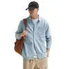 Camisa jeans masculina fina transfronteiriça com gola virada, camisa casual masculina de manga comprida, cor sólida, para atividades ao ar livre, camisa lavada vintage